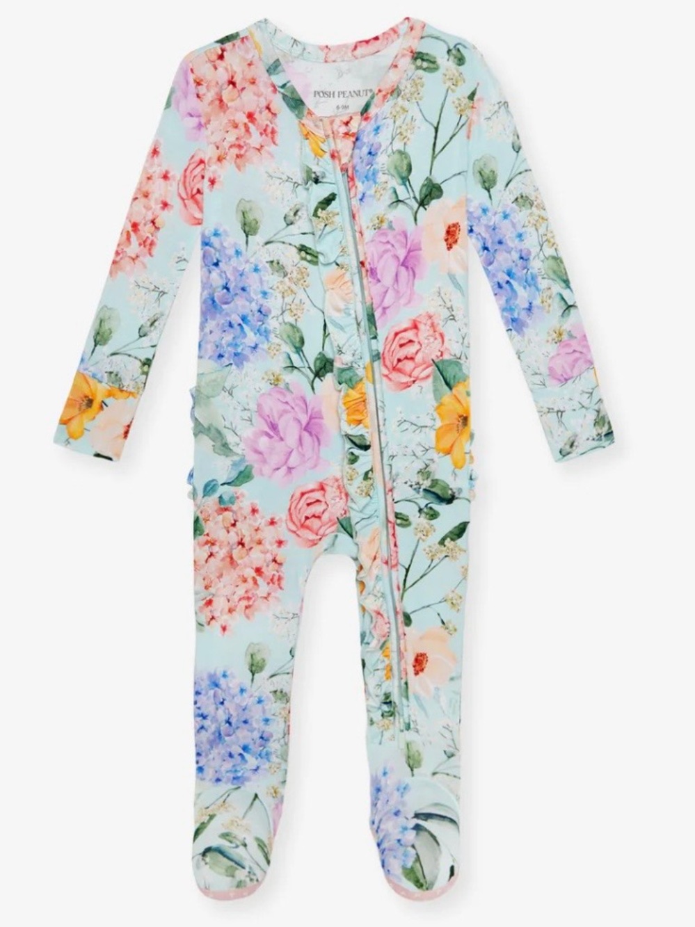 Posh Peanut Footie Ruffled Zippered One Piece in Erin Floral 6-9 months